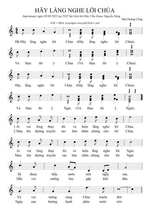 Sheet nhạc PDF bài Hãy Lắng Nghe Lời Chúa