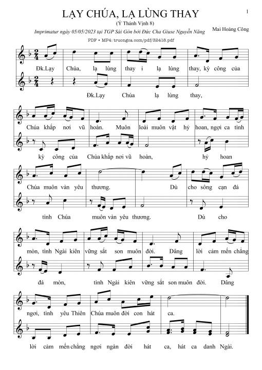 Sheet nhạc PDF bài Thánh Vịnh 8, Lạy Chúa, Lạ Lùng Thay