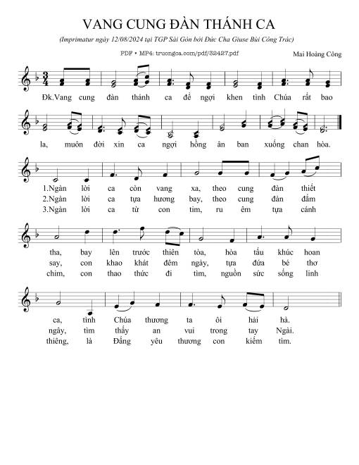 Sheet nhạc PDF bài Vang Cung Đàn Thánh Ca