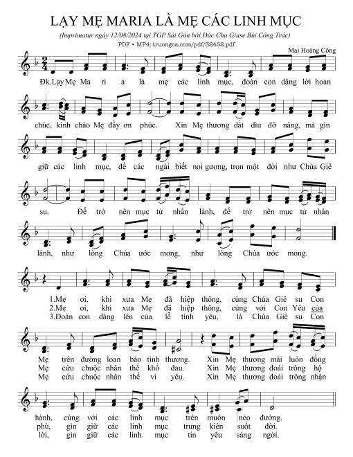 Lạy Mẹ Maria Là Mẹ Các Linh Mục