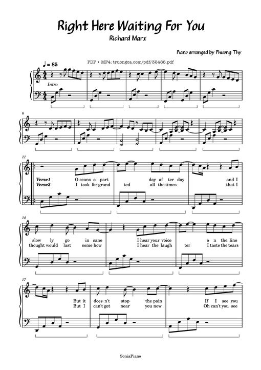 Sheet nhạc PDF bài Right Here Waiting For You Piano