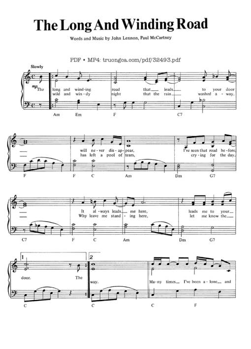 Sheet nhạc PDF bài The Long And Winding Road (Easy Piano)