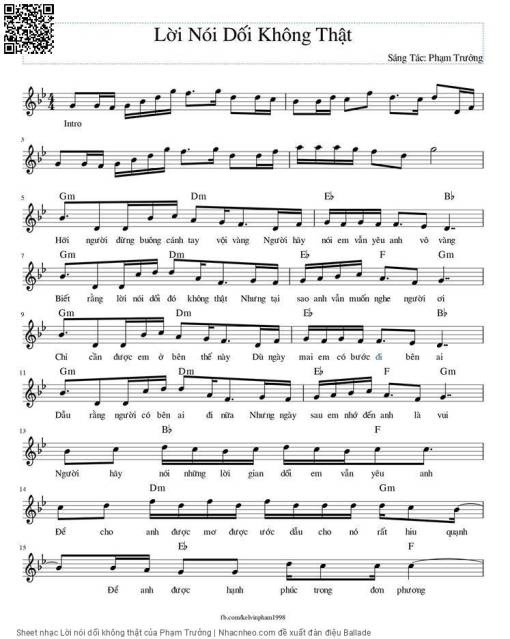 Sheet nhạc PDF bài Lời nói dối không thật