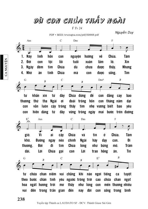 Sheet nhạc PDF bài Dù Con Chưa Thấy Ngài