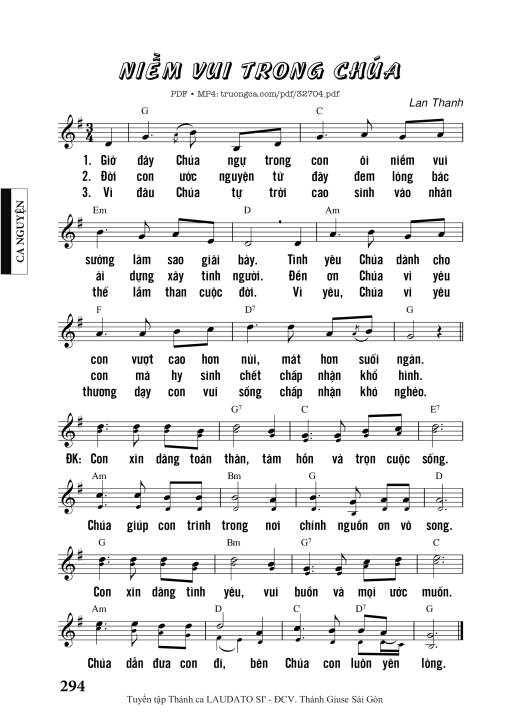 Sheet nhạc PDF bài Niềm Vui Trong Chúa