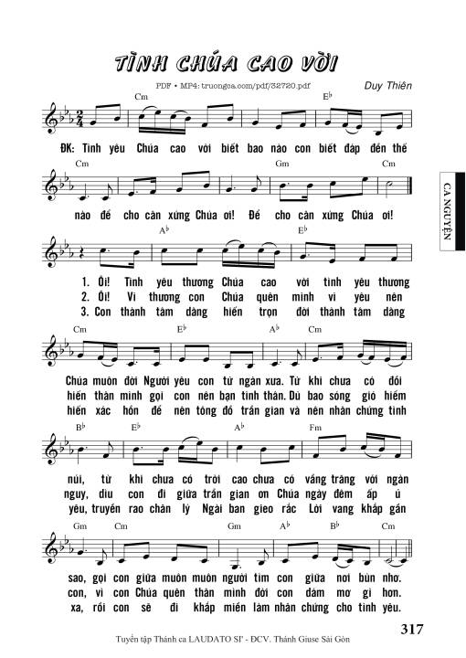 Sheet nhạc PDF bài Tình Chúa Cao Vời