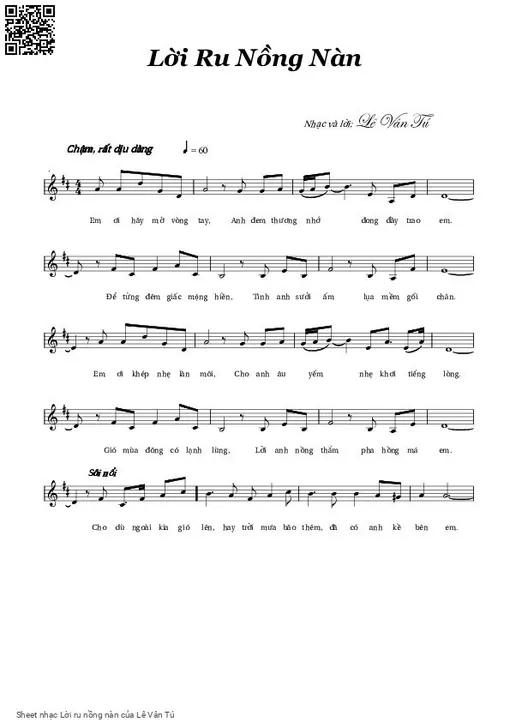 Sheet nhạc PDF bài Lời ru nồng nàn
