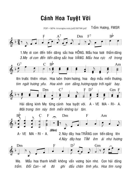 Sheet nhạc PDF bài Cánh Hoa Tuyệt Với