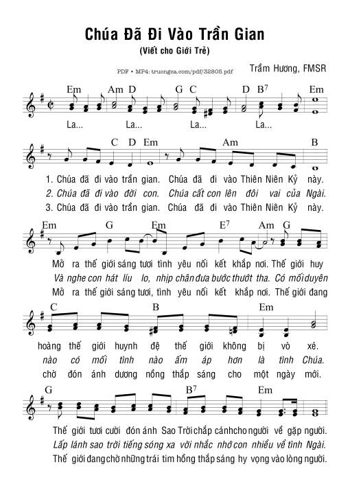 Sheet nhạc PDF bài Chúa Đã Đi Vào Trần Gian