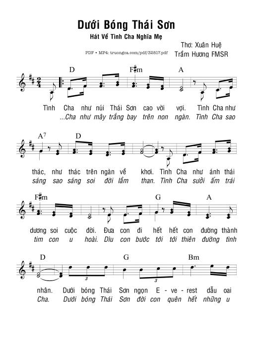 Sheet nhạc PDF bài Dưới Bóng Thái Sơn