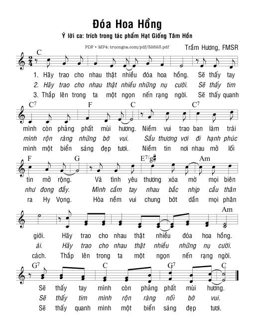 Sheet nhạc PDF bài Đóa Hoa Hồng