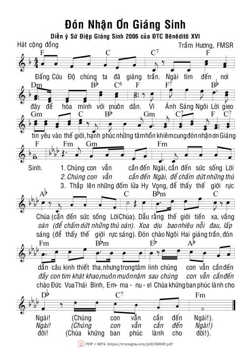 Sheet nhạc PDF bài Đón Nhận Ơn Giáng Sinh