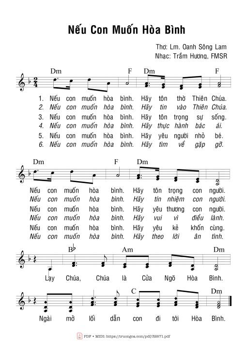 Sheet nhạc PDF bài Nếu Con Muốn Hòa Bình
