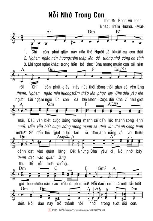 Sheet nhạc PDF bài Nỗi Nhớ Trong Con