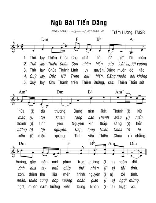 Sheet nhạc PDF bài Ngũ Bái Tiến Dâng