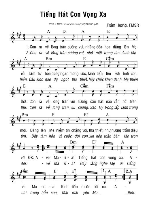 Sheet nhạc PDF bài Tiếng Hát Con Vọng Xa