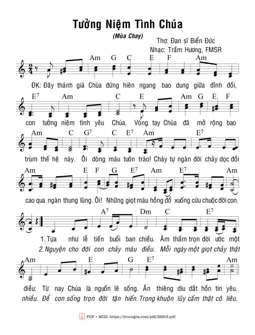 Sheet nhạc PDF bài Tưởng Niệm Tình Chúa