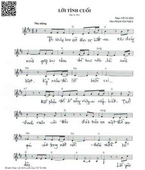 Sheet nhạc PDF bài Lời tình cuối