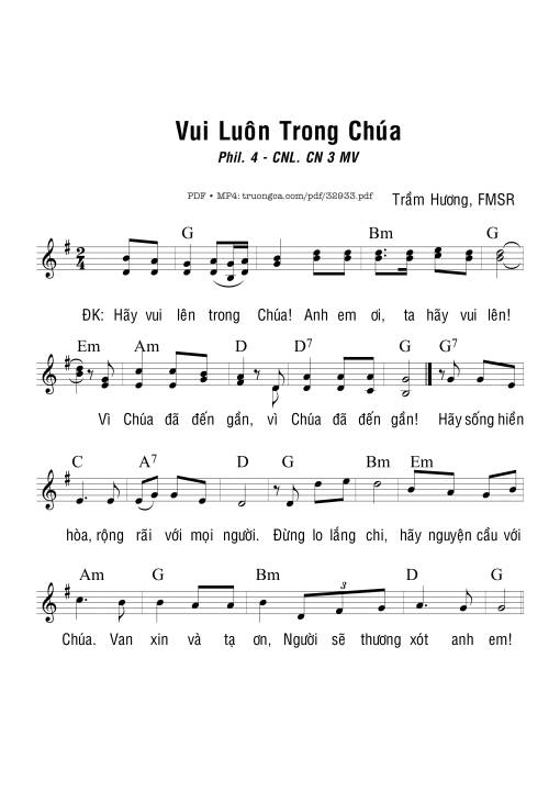 Sheet nhạc PDF bài Vui Luôn Trong Chúa