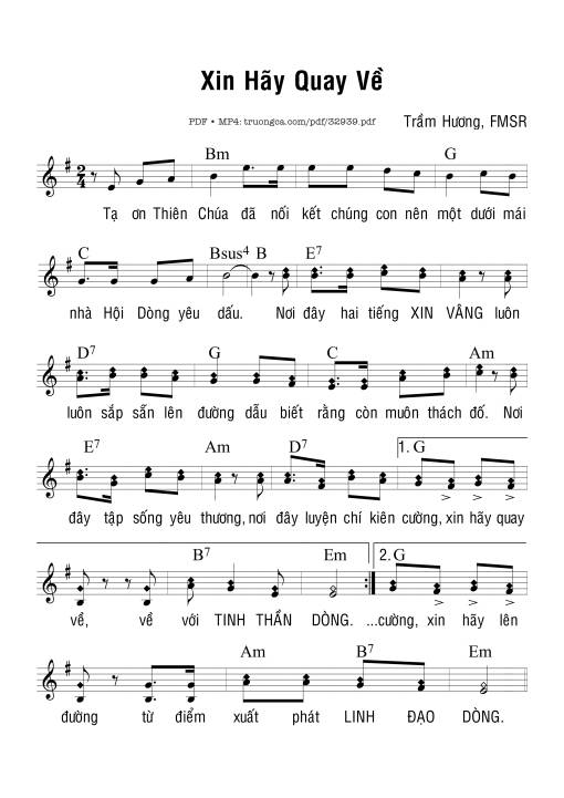 Sheet nhạc PDF bài Xin Hãy Quay Về