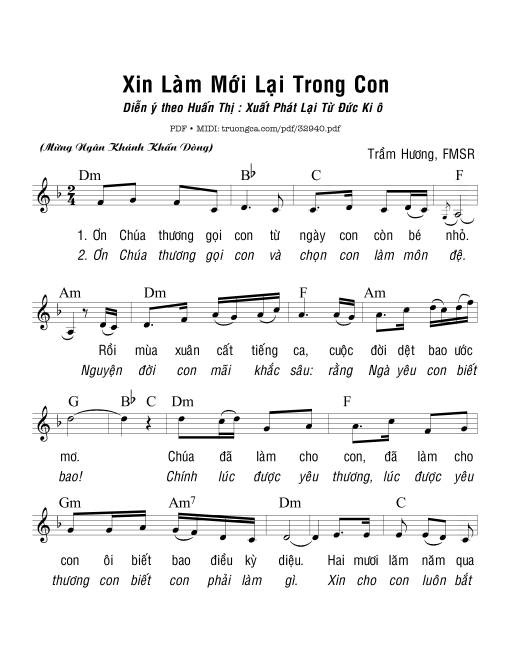 Sheet nhạc PDF bài Xin Làm Mới Lại Trong Con