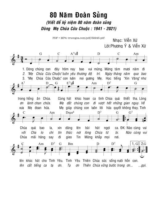 Sheet nhạc PDF bài 80 Năm Đoàn Sủng