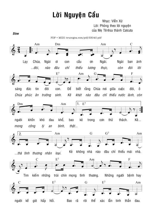 Sheet nhạc PDF bài Lời Nguyện Cầu