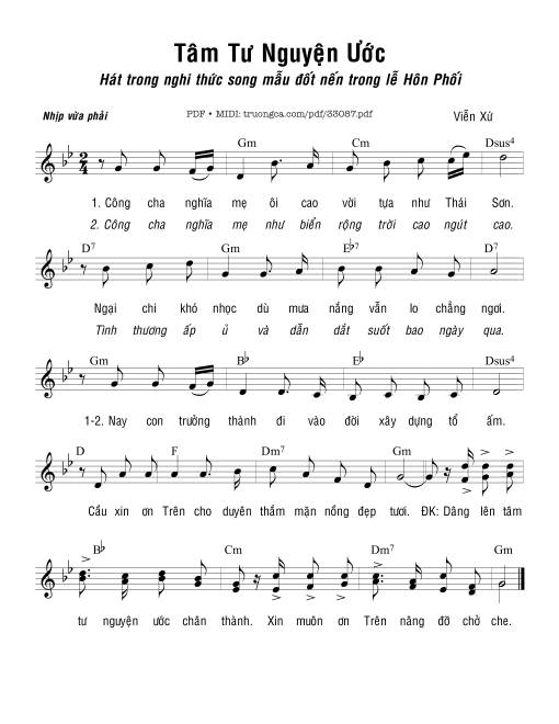 Sheet nhạc PDF bài Tâm Tư Nguyện Ước