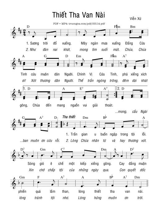 Sheet nhạc PDF bài Thiết Tha Van Nài