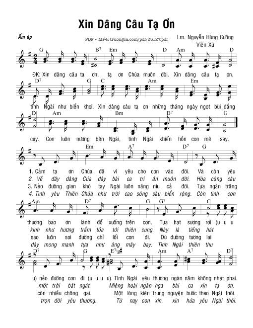 Sheet nhạc PDF bài Xin Dâng Câu Tạ Ơn