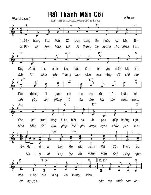 Sheet nhạc PDF bài Rất Thánh Mân Côi