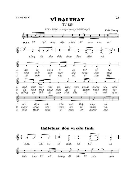Sheet nhạc PDF bài Thánh Vịnh 125, Vĩ Đại Thay