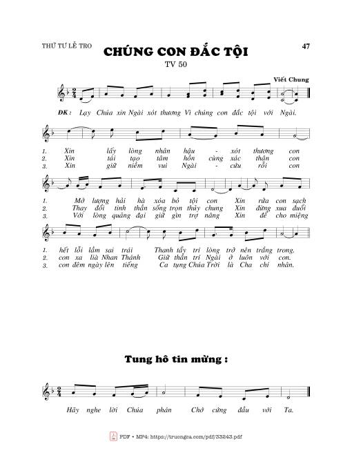 Sheet nhạc PDF bài Thánh Vịnh 50, Chúng Con Đắc Tội