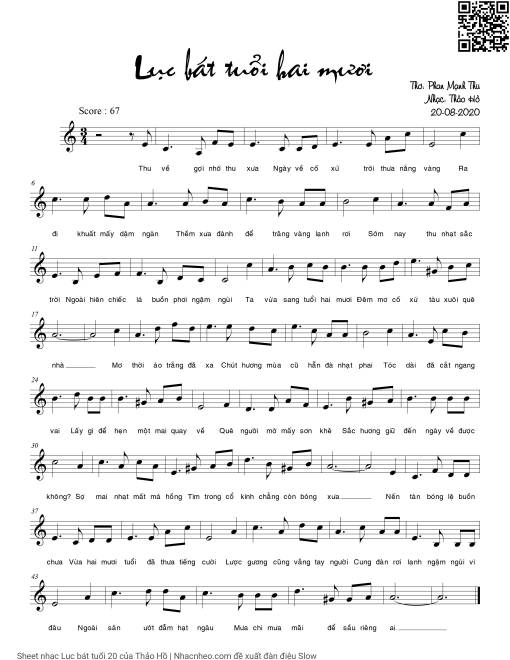 Sheet nhạc PDF bài Lục bát tuổi 20