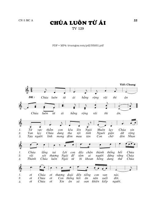 Sheet nhạc PDF bài Thánh Vịnh 129, Chúa Luôn Từ Ái