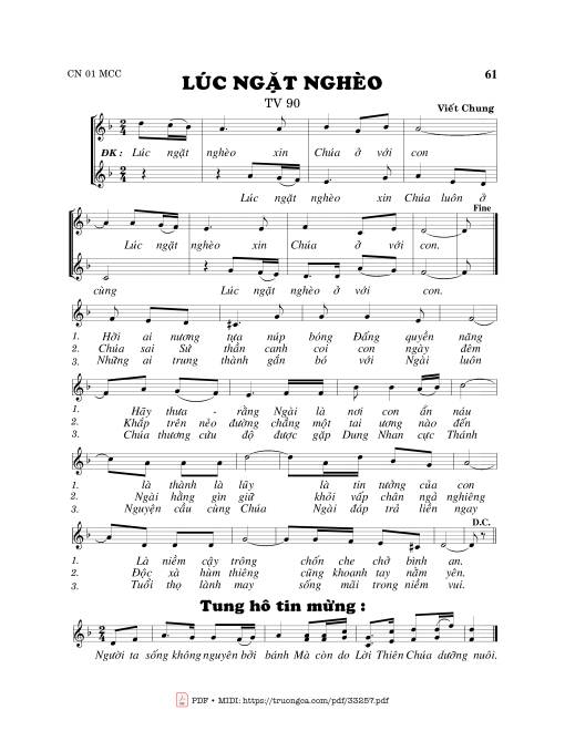 Sheet nhạc PDF bài Thánh Vịnh 90, Lúc Ngặt Nghèo