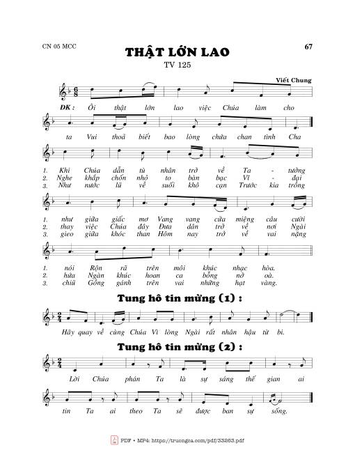 Sheet nhạc PDF bài Thánh Vịnh 125, Thật Lớn Lao