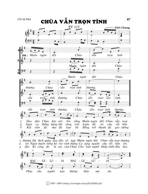 Sheet nhạc PDF bài Thánh Vịnh 117, Chúa Vẫn Trọn Tình