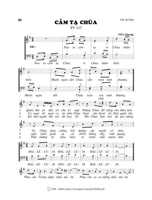 Sheet nhạc PDF bài Thánh Vịnh 117, Cảm Tạ Chúa