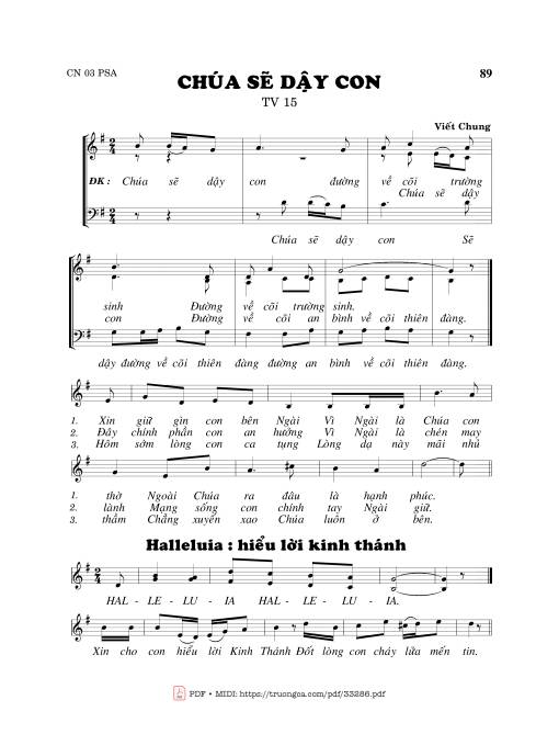 Sheet nhạc PDF bài Thánh Vịnh 15, Chúa Sẽ Dạy Con