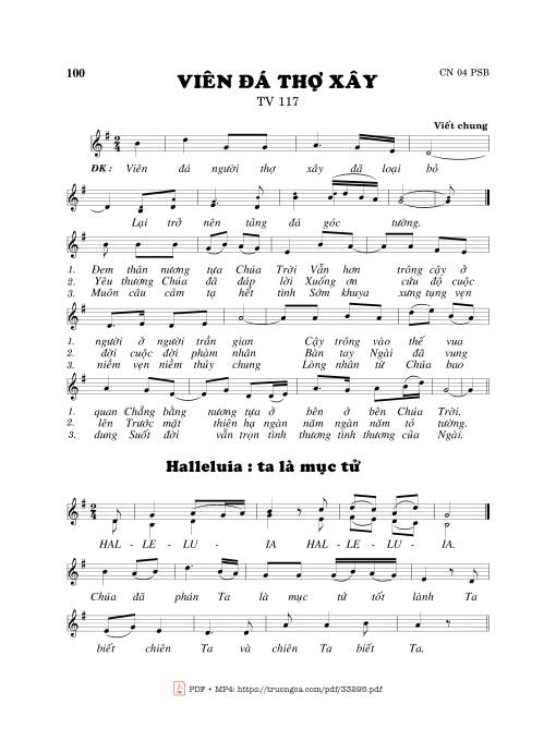 Sheet nhạc PDF bài Thánh Vịnh 117, Viên Đá Thợ Xây