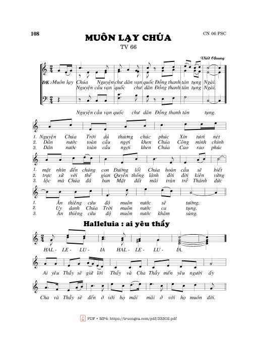 Sheet nhạc PDF bài Thánh Vịnh 66, Muôn Lạy Chúa