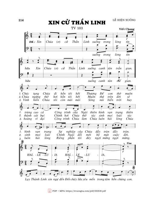 Sheet nhạc PDF bài Thánh Vịnh 103, Xin Cử Thần Linh