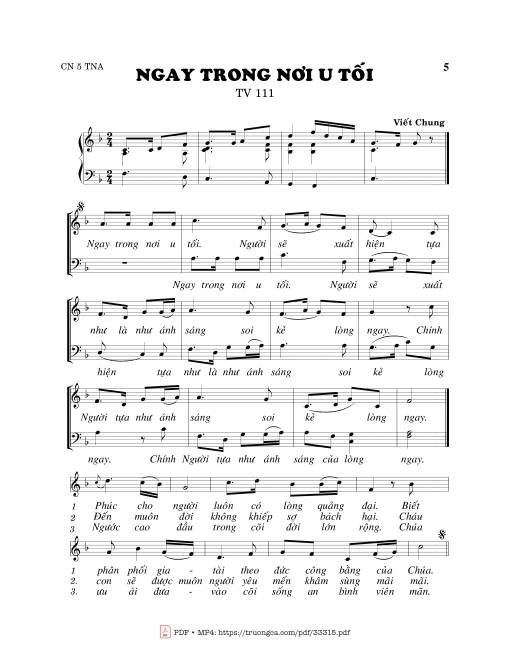 Sheet nhạc PDF bài Thánh Vịnh 111, Ngay Trong Noi U Tối