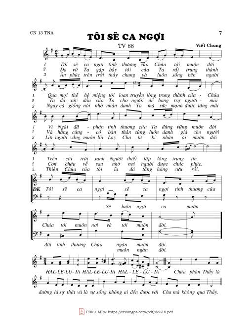 Sheet nhạc PDF bài Thánh Vịnh 88, Tôi Sẽ Ca Ngợi
