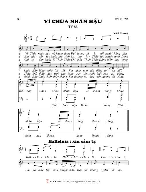Sheet nhạc PDF bài Thánh Vịnh 85, Vì Chúa Nhân Hậu