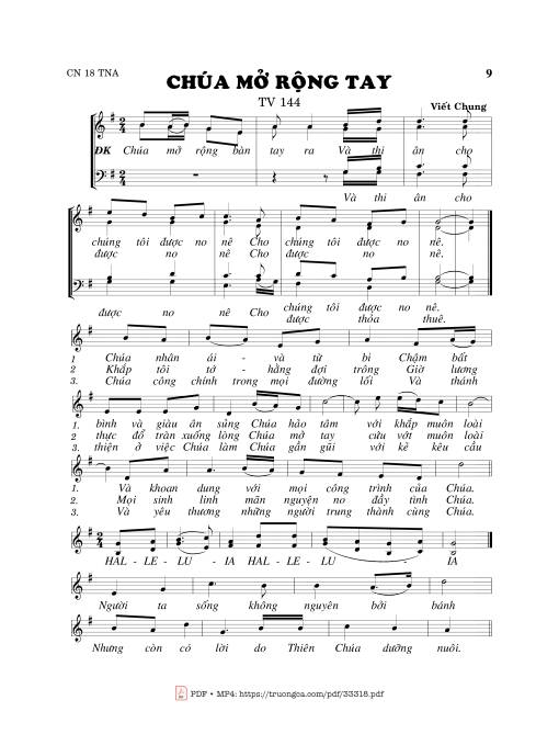 Sheet nhạc PDF bài Thánh Vịnh 144, Chúa Mở Rộng Tay