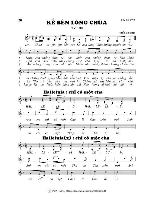 Sheet nhạc PDF bài Thánh Vịnh 130, Kề Bên Lòng Chúa