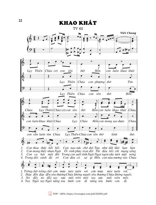 Sheet nhạc PDF bài Thánh Vịnh 62, Khao Khát 4 Bè