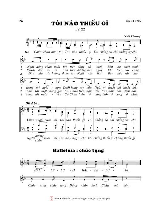 Sheet nhạc PDF bài Thánh Vịnh 22, Tôi Nào Thiếu Gì